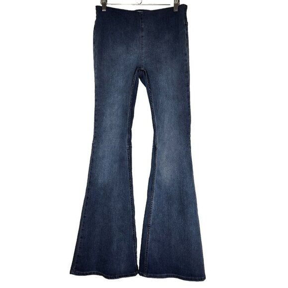 Free People Penny Pull On Flare Jeans‎ 27R Blue Stretch Denim Boho Hippie 70s - Picture 1 of 11